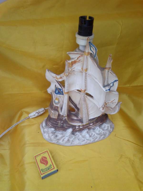 Vintage Highly Detailed Ceramic Man of War Table Lamp