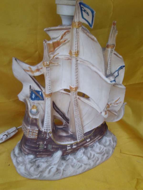 Vintage Highly Detailed Ceramic Man of War Table Lamp