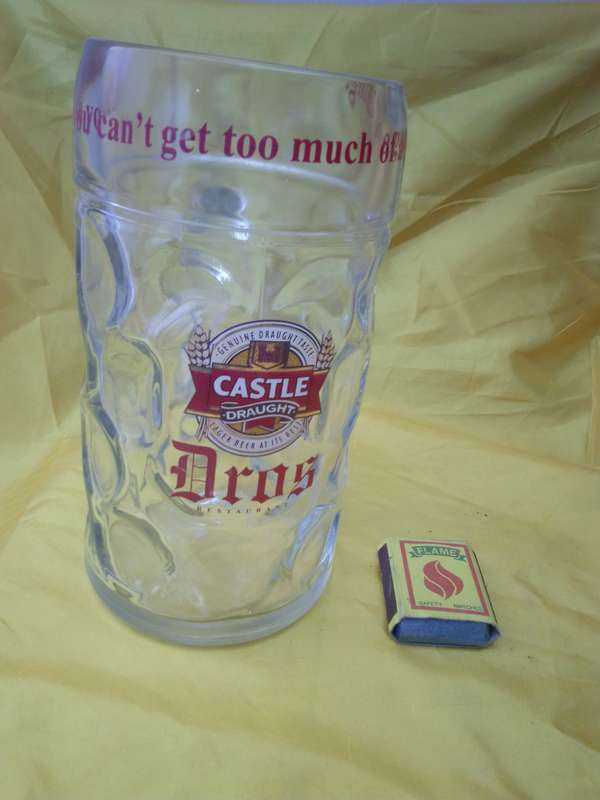 Large Castle Draught Dros Branded Glass Tankard