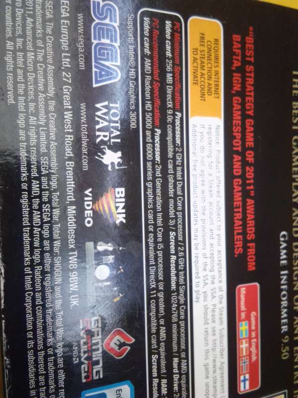 2011 SHOGUN 2 TOTAL WAR GOLD EDITION BOXSET PC