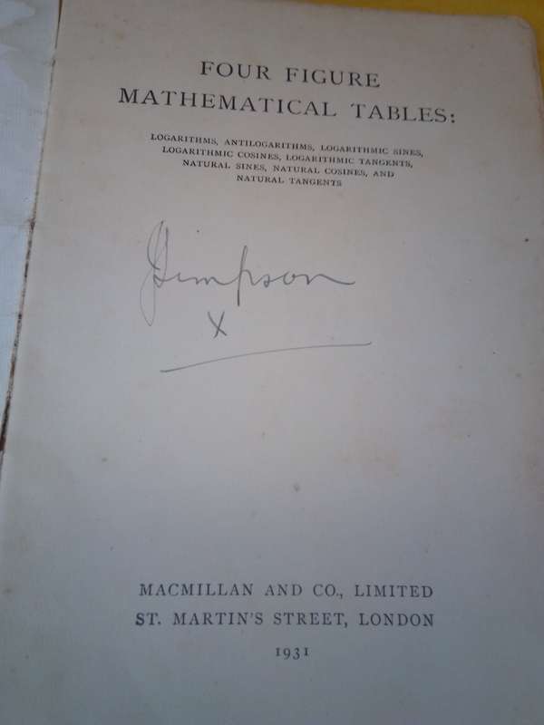 1931 Four Figure Mathematical Tables (Matriculation Examination)