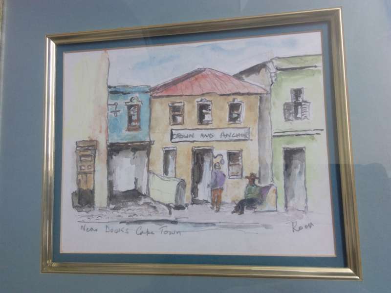 Popular SA Artist Marie Koen Glass Framed Watercolour "Near Docks Cape Town" Signed