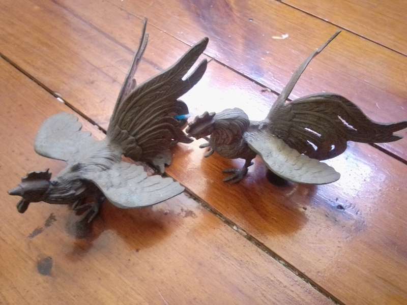 Pair Vintage Brass Fighting Cocks