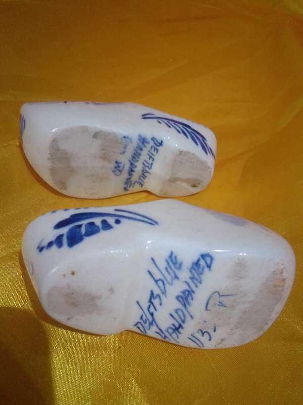 Pair Vintage Delft Blue Handpainted Clogs