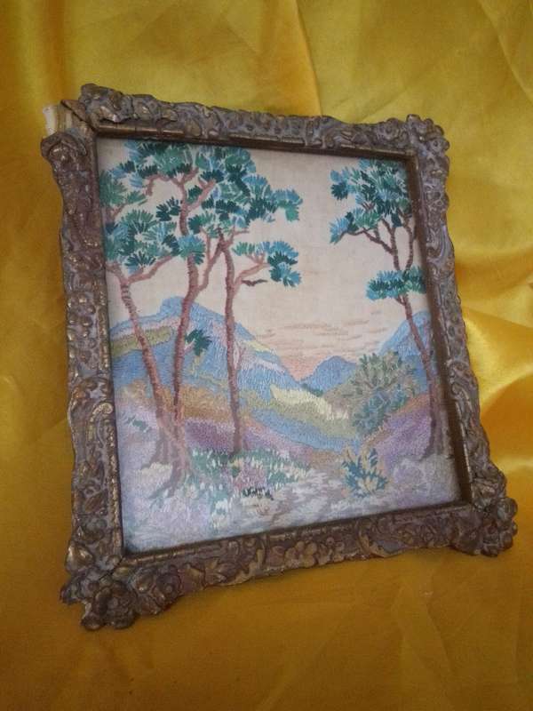Victorian 'Landscape' Tapestry In Original Ornate Frame