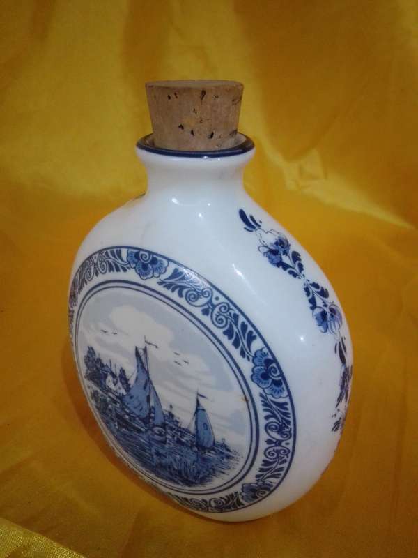 Vintage Delft Blue & White Bottle with Cork