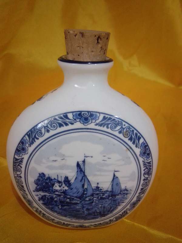 Vintage Delft Blue & White Bottle with Cork