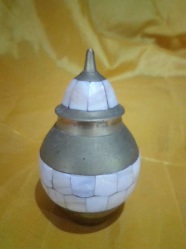 Vintage Brass Urn With Mother of Pearl Inlay