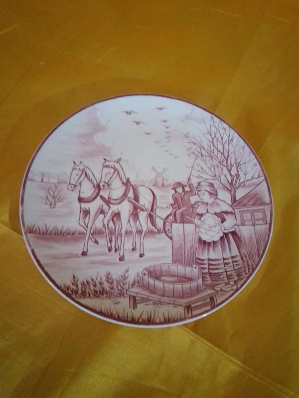 Vintage Crown Delft Pink & White Plate