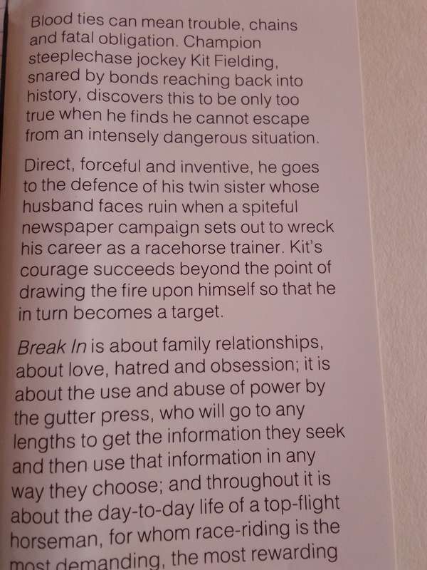 BREAK IN - Dick Francis 1985 Hardcover