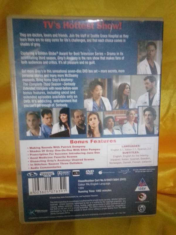 Grey's Anatomy Season Three 7 Disc DVD Boxset