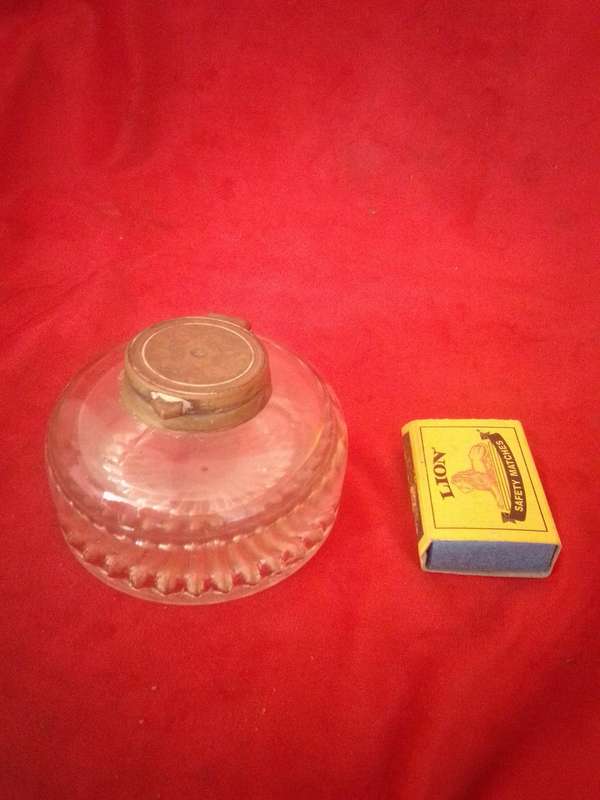 Antique Glass Ink Well with Brass Top