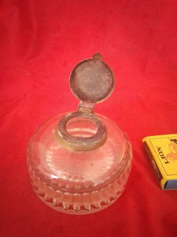 Antique Glass Ink Well with Brass Top