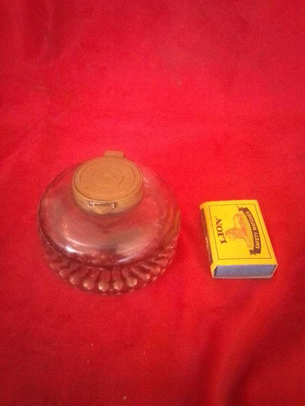 Antique Glass Ink Well with Brass Top