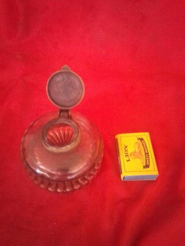 Antique Glass Ink Well with Brass Top