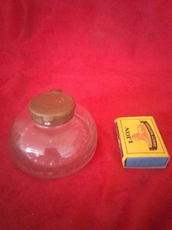 Antique Glass Ink Well with Brass Top
