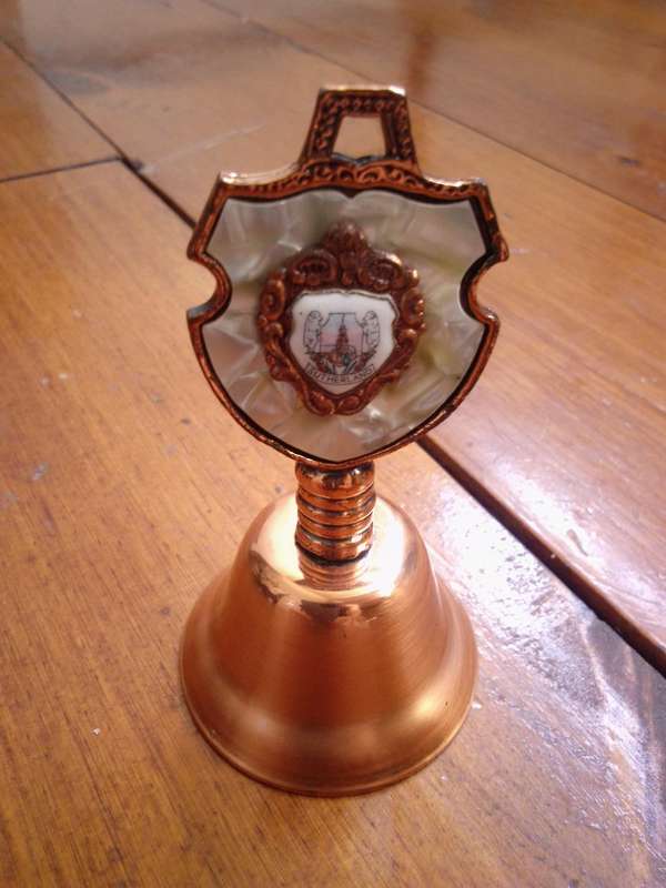 Vintage Copper Sutherland Inlaid Mother of Pearl Table Bell