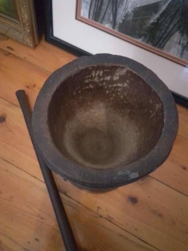 Large Vintage Hand Carved African Wooden Mortar & Pestle