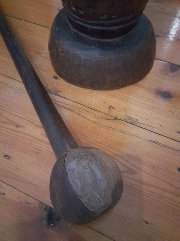 Large Vintage Hand Carved African Wooden Mortar & Pestle