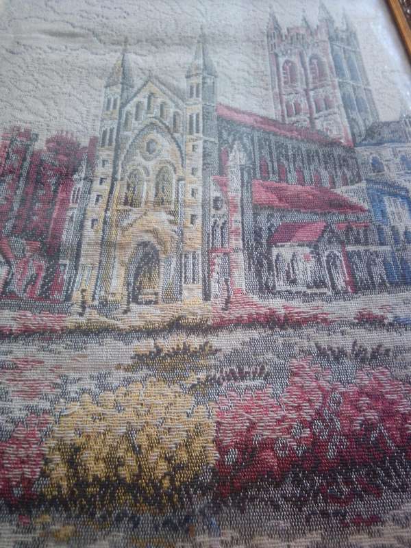 Beautiful Vintage Embroidery 'Cathedral' In Original Ornate Frame