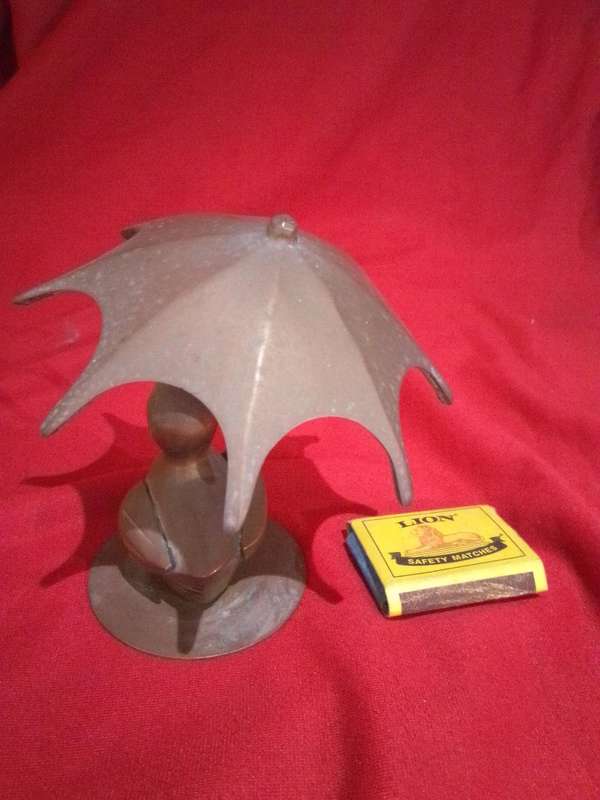 Vintage Brass Duck With Umbrella