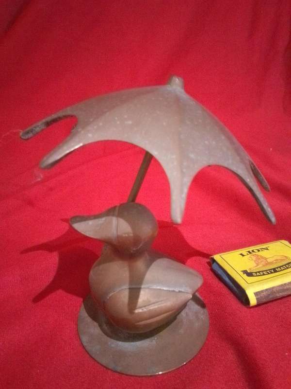 Vintage Brass Duck With Umbrella