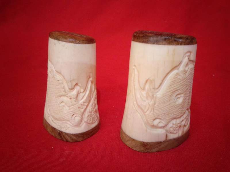 Stunning Pair of Retro Hand carved 'Rhino' Salt & Pepper Shakers