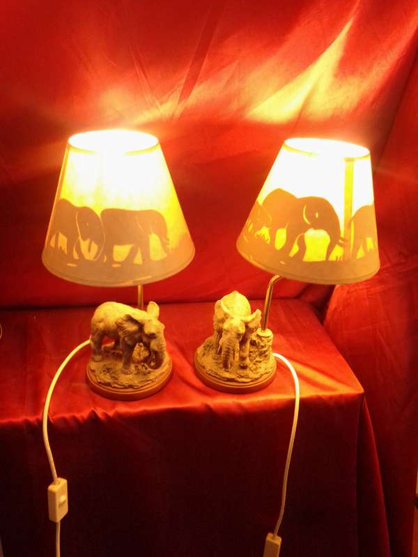 Stunning Pair of Retro Elephant Bedside Lamps with Original Shades (Mint Condition)