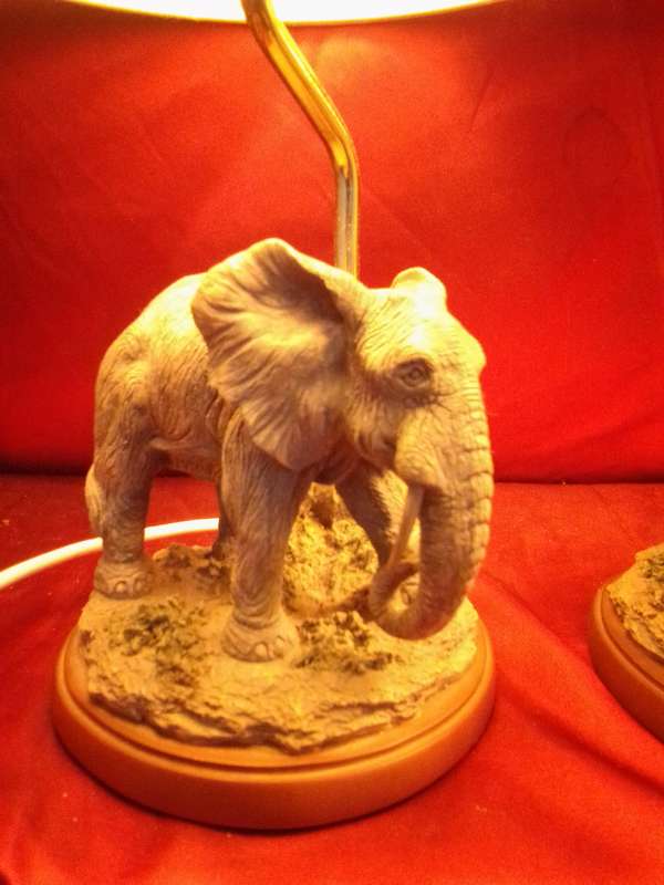 Stunning Pair of Retro Elephant Bedside Lamps with Original Shades (Mint Condition)