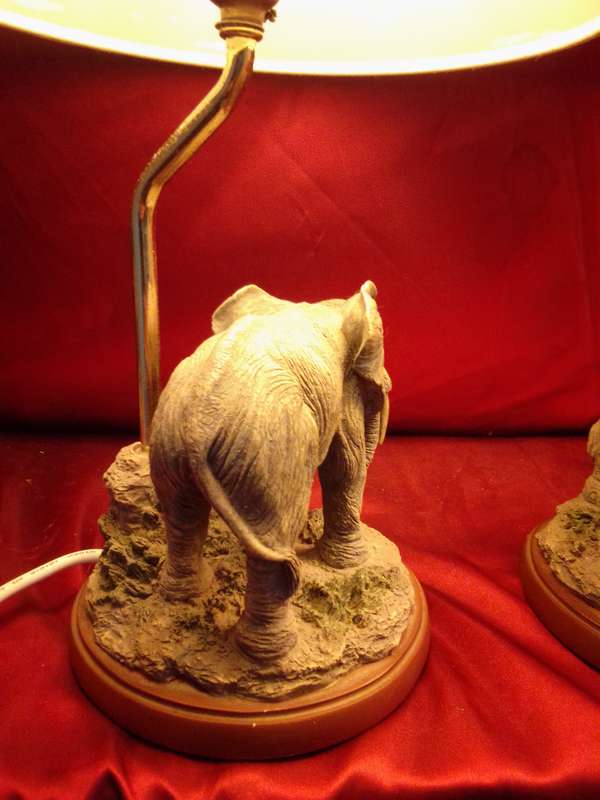 Stunning Pair of Retro Elephant Bedside Lamps with Original Shades (Mint Condition)