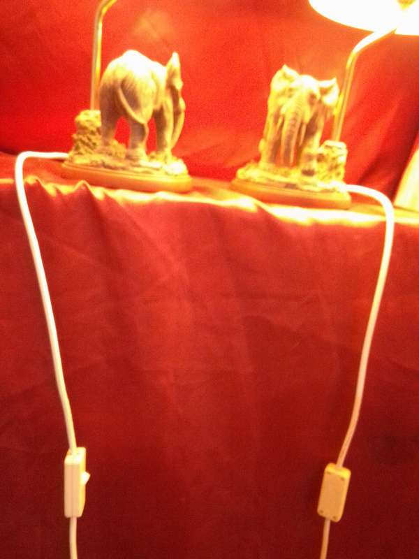 Stunning Pair of Retro Elephant Bedside Lamps with Original Shades (Mint Condition)