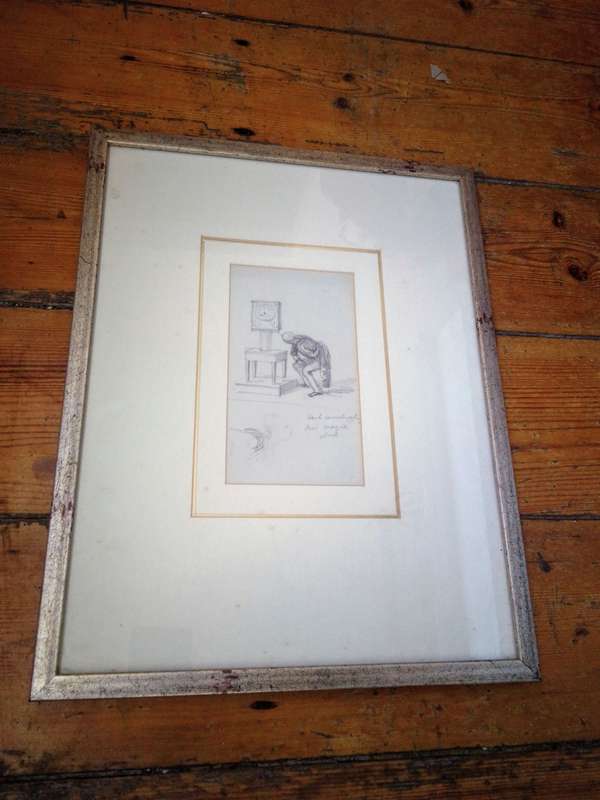 Original Vintage Pencil Artwork 'Hank Investigating The Magic Clock' Signed