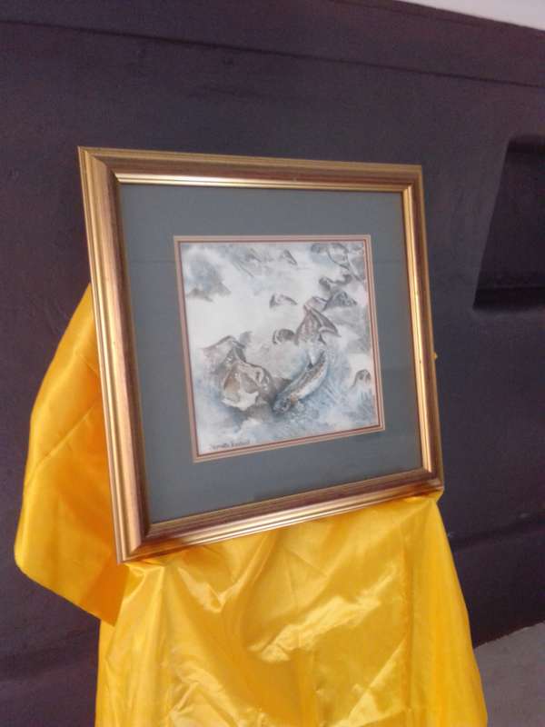 Stunning Watercolor 'Salmon swimming Upstream' Signed Jeanette Bastard