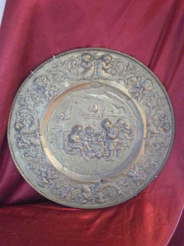 Highly Detailed Large Victorian Brass Embossed Wall Plaque