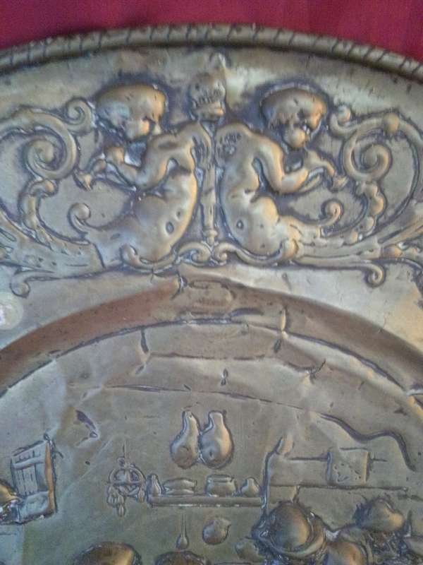 Highly Detailed Large Victorian Brass Embossed Wall Plaque