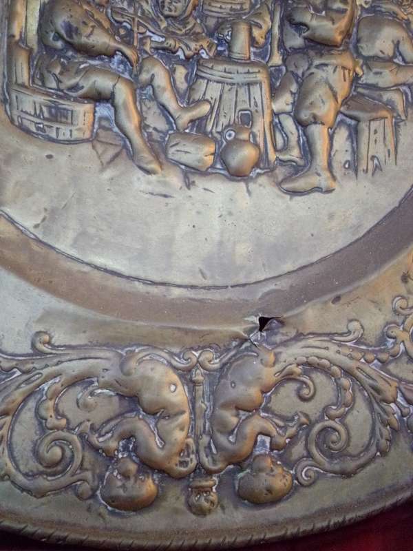 Highly Detailed Large Victorian Brass Embossed Wall Plaque