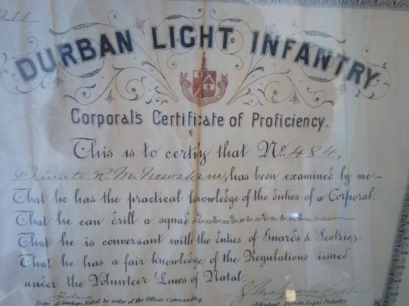 Rare 1900 Boer War Era Durban Light Infantry Corporals Certificate of Proficiency