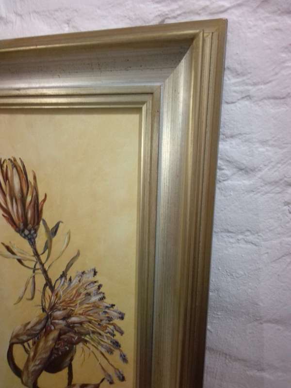 Stunning Oil on Board by SA Artist Susan Styger 'Still life Proteas'