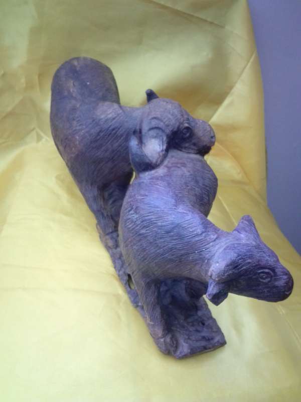 1971 Highly Detailed Wood Carving Cape Buffalo Cow & Bull