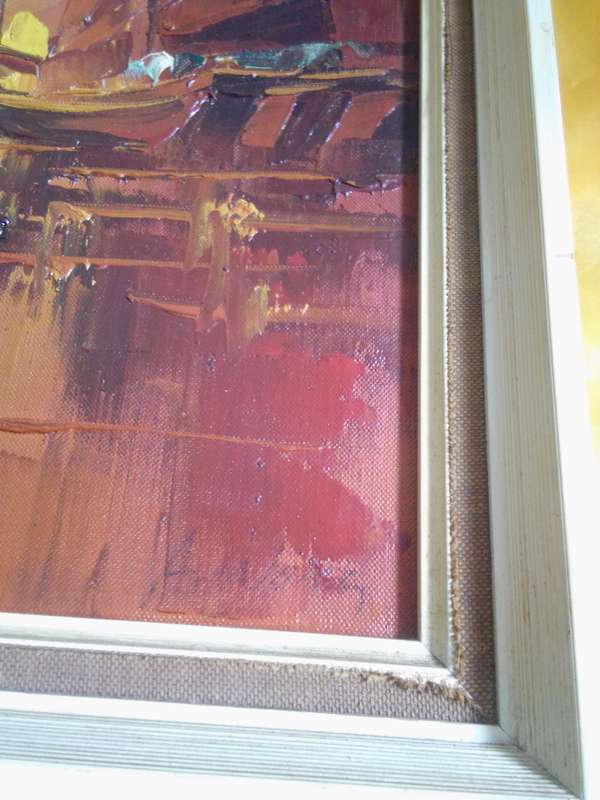 Circa 1960's Beautiful Oil on Canvas 'Chinese Boats' Signed A. Wong