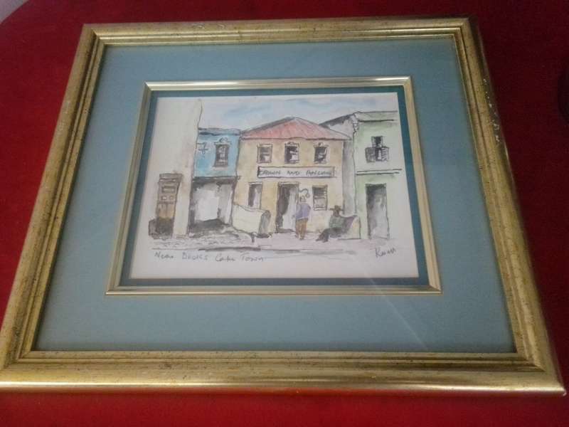 Popular SA Artist Marie Koen Glass Framed Watercolour "Near Docks Cape Town" Signed