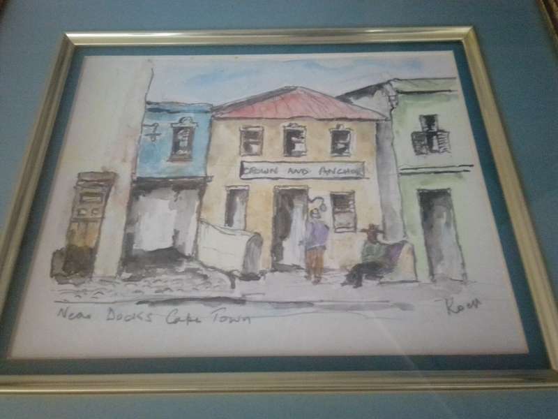 Popular SA Artist Marie Koen Glass Framed Watercolour "Near Docks Cape Town" Signed