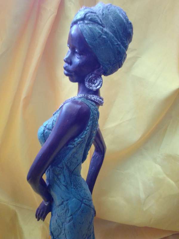 Tall (58.5cm) Highly Detailed Handpainted Resin Figure of an African Lady