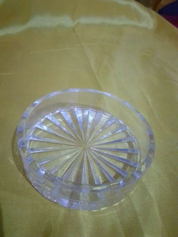 Stunning Art Deco Cut Glass Powder / Trinket Box With Silver plate Top