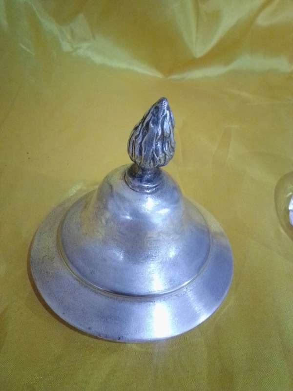 Stunning Art Deco Cut Glass Powder / Trinket Box With Silver plate Top