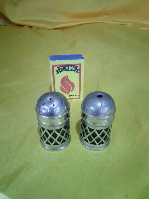 Early 1900's Plated Salt & Pepper Set With Cobalt Blue Glass Inners