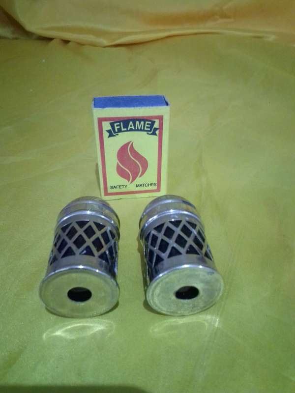 Early 1900's Plated Salt & Pepper Set With Cobalt Blue Glass Inners