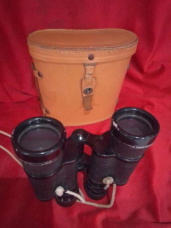 Circa 1943 WWII Plano Japanese 8 X 40 Field Binoculars In Original Leather Carry Case