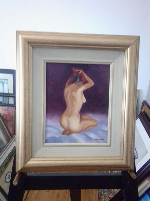 Popular SA Artist Dave Croad Oil on Board 'Nude' Titled Red Head Scarf