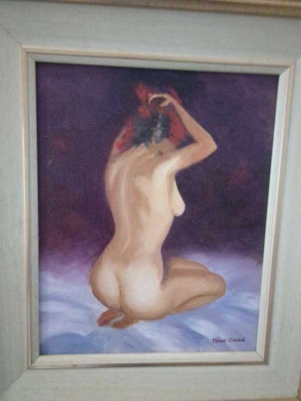 Popular SA Artist Dave Croad Oil on Board 'Nude' Titled Red Head Scarf